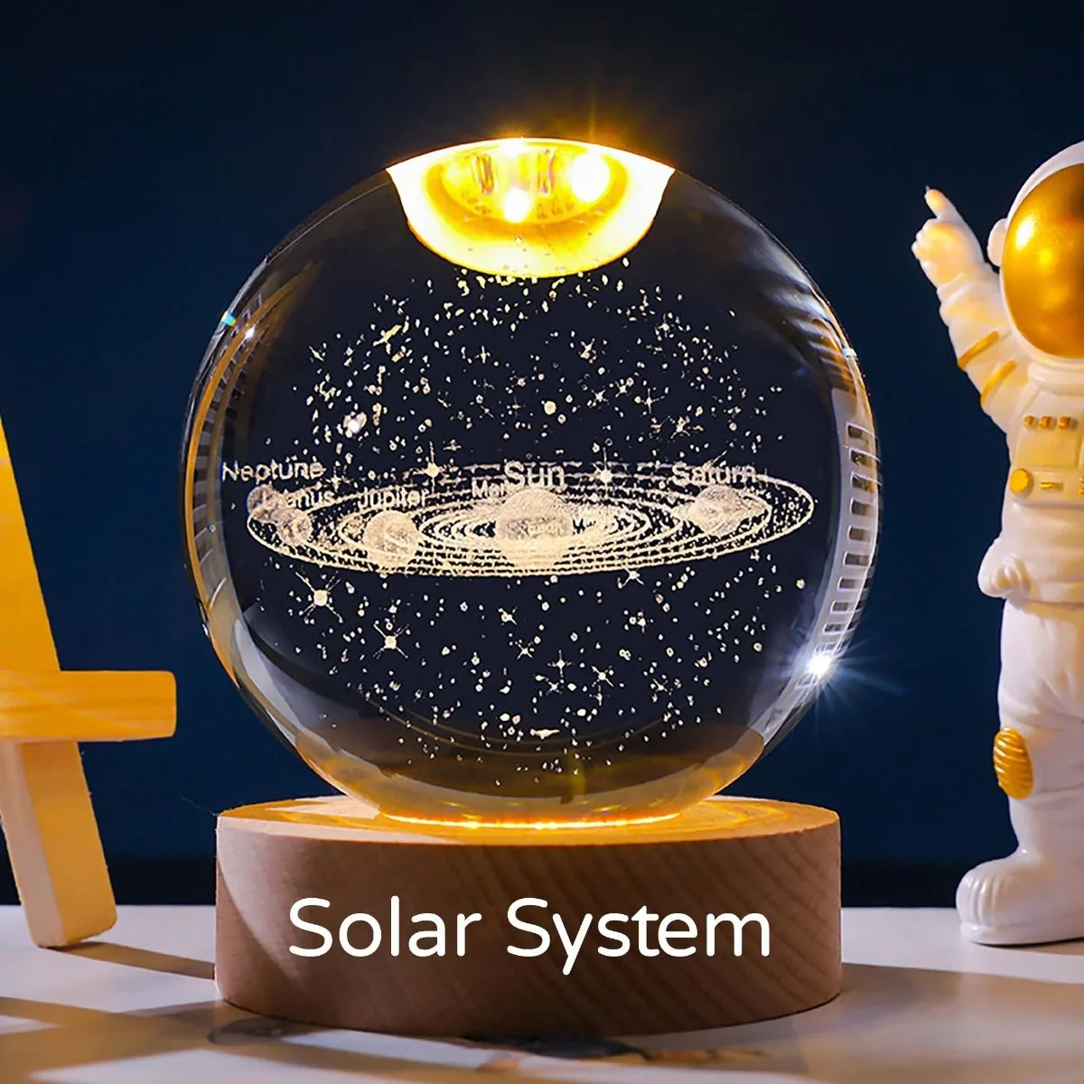3D Crystal Ball-Solar System With Stars (7 Color Base) 3D Crystal Ball-Solar System With Stars (7 Color Base)