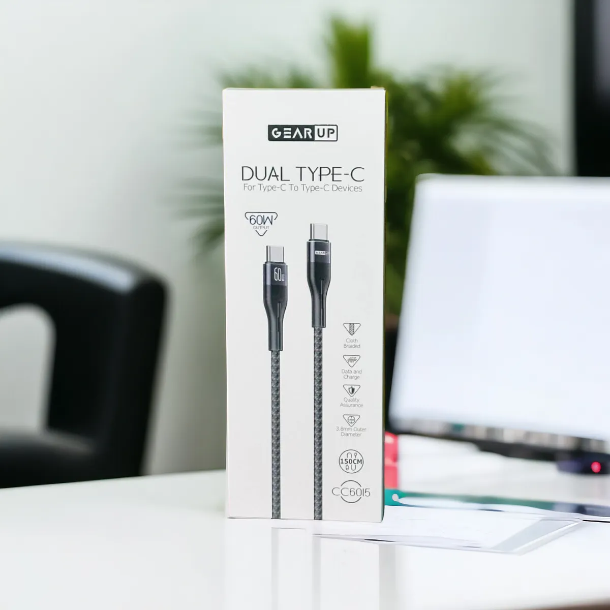 GearUP CC6015 Type-C to C 60W PD Fast Charging & Data Cable - 1.5m GearUP CC6015 Type-C to C 60W PD Fast Charging & Data Cable - 1.5m
