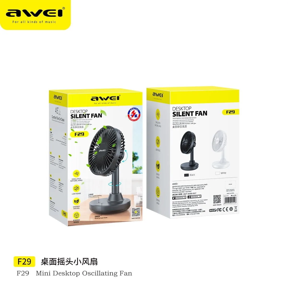 Awei F29 mini Desktop Oscillating Rechargeable fan- Black Color Awei F29 mini Desktop Oscillating Rechargeable fan- Black Color