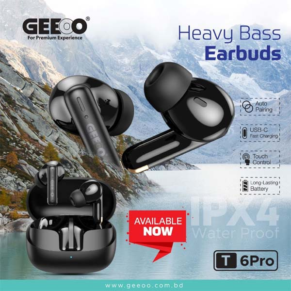 Geeoo T6 Pro Heavy Bass Wireless Earbuds – Black Geeoo T6 Pro Heavy Bass Wireless Earbuds - Black