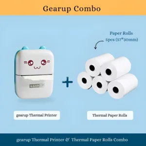 Gearup Thermal Printer & Thermal Paper Rolls Combo - Blue Color