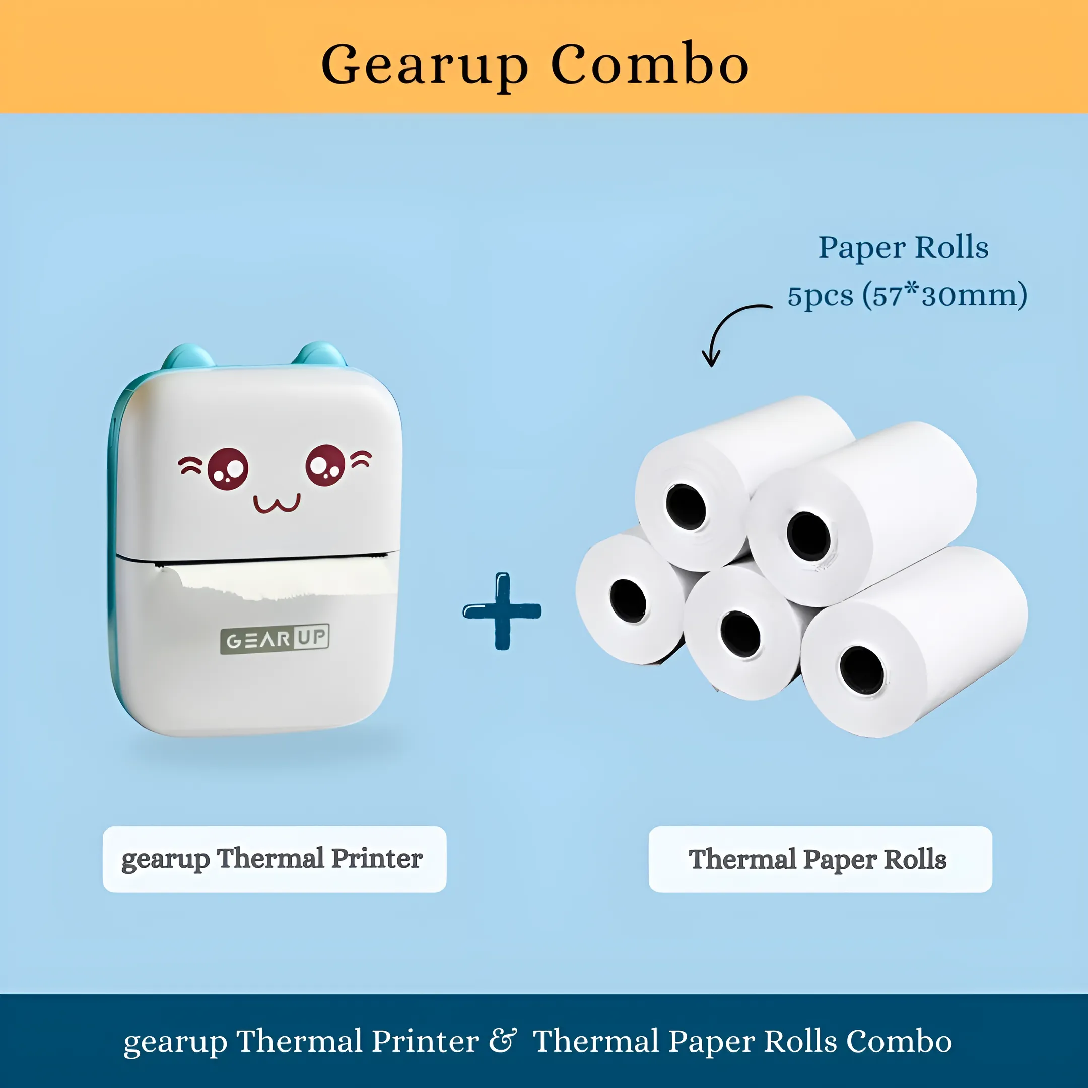 Gearup Thermal Printer & Thermal Paper Rolls Combo - Blue Color Gearup Thermal Printer & Thermal Paper Rolls Combo - Blue Color
