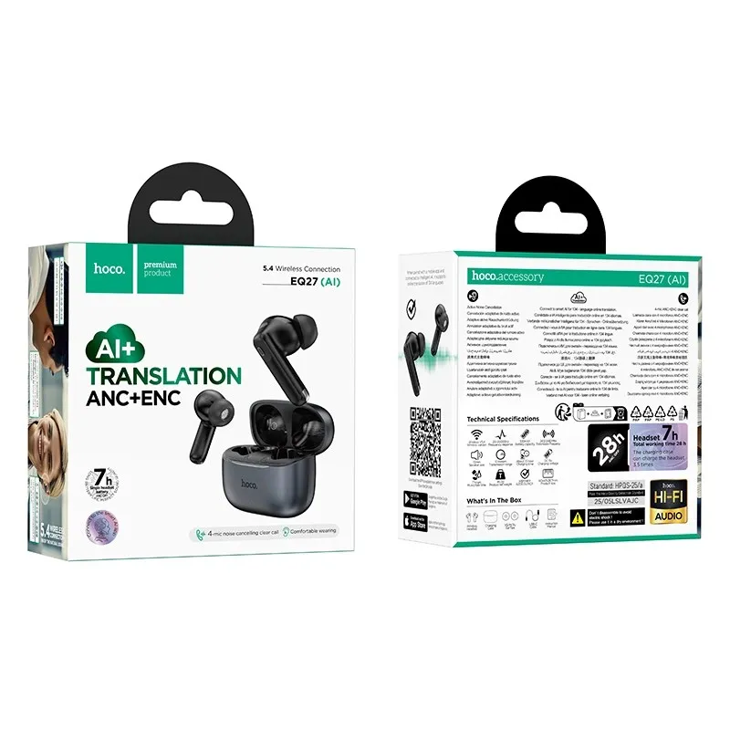 Hoco EQ27 Fun AI Translation Earbuds | ANC+ENC Noise Reduction Hoco EQ27 Fun AI Translation Earbuds | ANC+ENC Noise Reduction