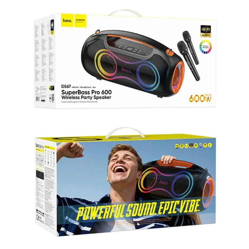 Hoco DS67 SuperBass Pro 600W Party Speaker With 2 Wireless Microphones Hoco DS67 SuperBass Pro 600W Party Speaker With 2 Wireless Microphones
