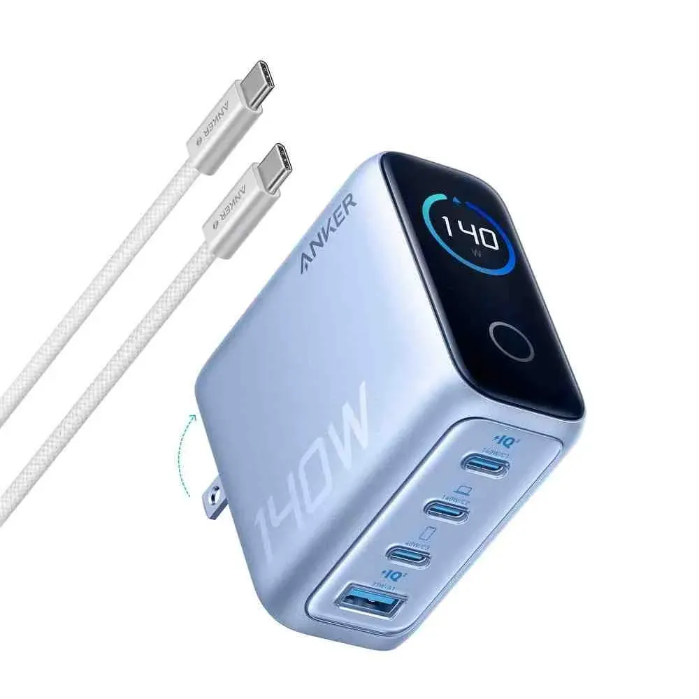 Anker Zolo 140W 4-Port Multi Device Charging GaN Power Adapter With Type-C Cable (B2697) Chinese Version - Blue Anker Zolo 140W 4-Port Multi Device Charging GaN Power Adapter With Type-C Cable (B2697) Chinese Version - Blue
