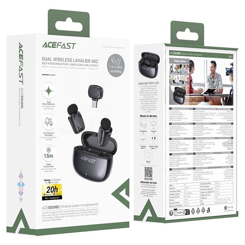 Acefast R2 Wireless Lavalier Microphone – Dual Mic Acefast R2 Wireless Lavalier Microphone - Dual Mic