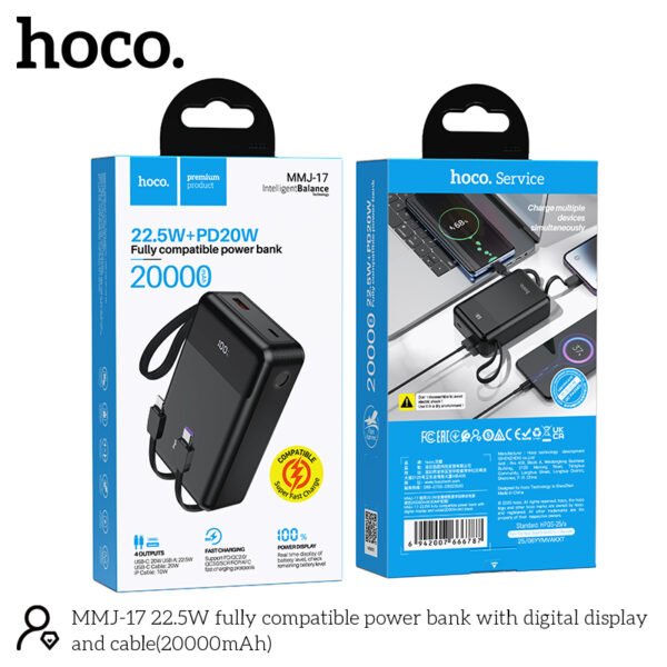 Hoco MMJ-17 22.5W Power Bank – 20000mAh Built-in Lightning & Type-C Cables Hoco MMJ-17 22.5W Power Bank - 20000mAh Built-in Lightning & Type-C Cables