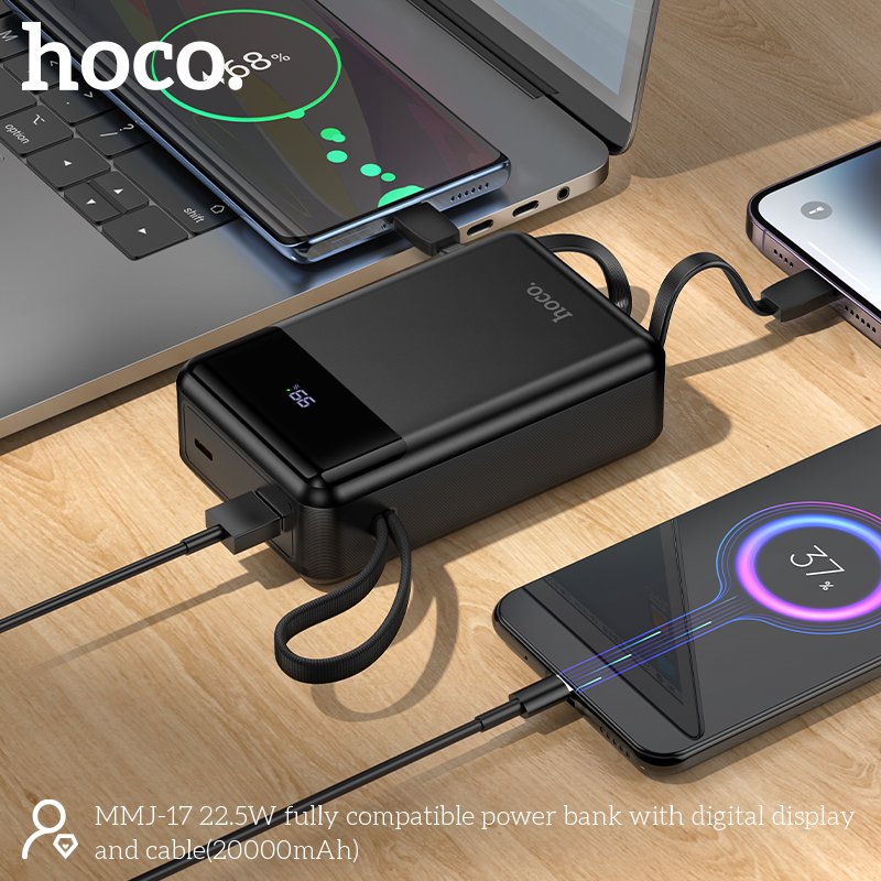 Hoco MMJ-17 22.5W Power Bank – 20000mAh Built-in Lightning & Type-C Cables Hoco MMJ-17 22.5W Power Bank - 20000mAh Built-in Lightning & Type-C Cables