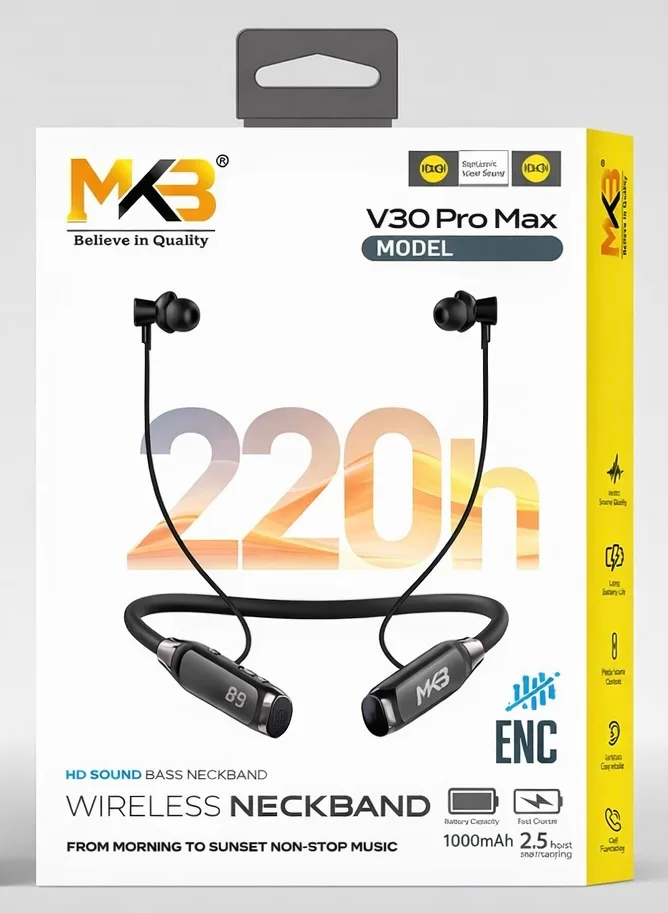 MKB V30 Pro Max ENC Wireless Neckband – 220-Hour Standby MKB V30 Pro Max ENC Wireless Neckband – 220-Hour Standby