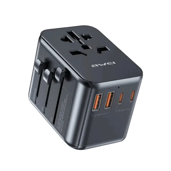 Awei C-39 35W GaN Universal Travel Adapter – 5-Port Multi-Function Fast Charger,International Plug for EU/UK/US/AU Awei C-39 35W GaN Universal Travel Adapter – 5-Port Multi-Function Fast Charger,International Plug for EU/UK/US/AU