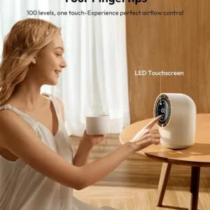 Aecooly Tb01 Touch Control Desk Fan, 100 Speeds Quiet Bedroom Digital Display 8000mAh