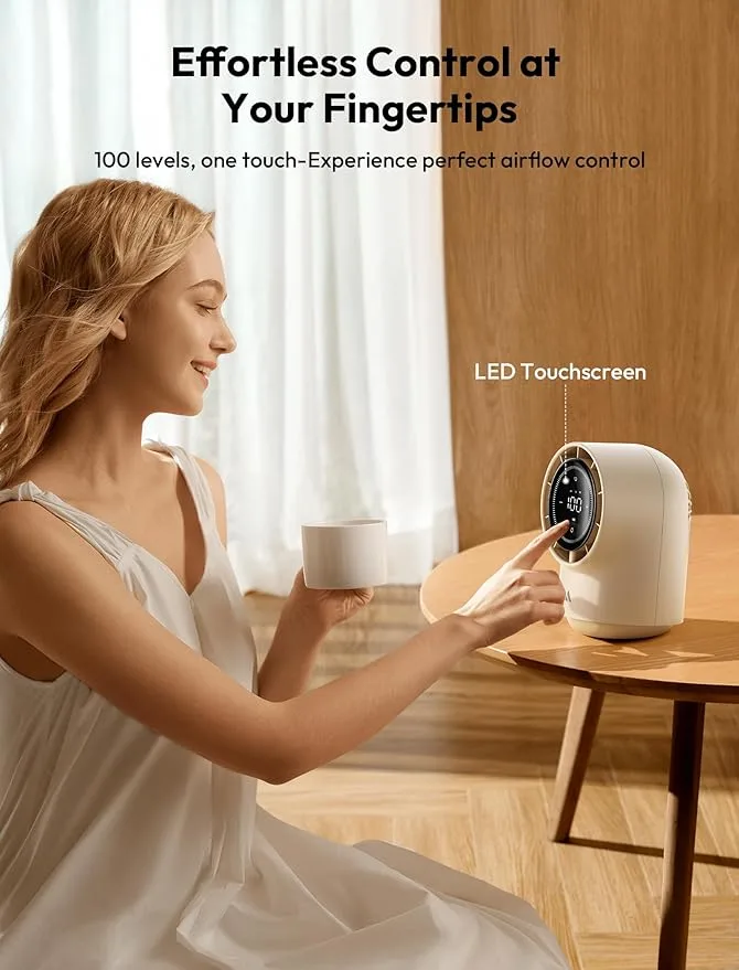 Aecooly Tb01 Touch Control Desk Fan, 100 Speeds Quiet Bedroom Digital Display 8000mAh Aecooly Tb01 Touch Control Desk Fan, 100 Speeds Quiet Bedroom Digital Display 8000mAh