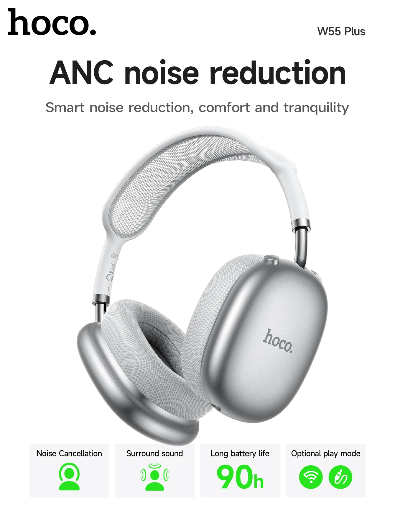 Hoco W55 Plus Extra 170H Long Usage ANC Headphone Hoco W55 Plus Extra 170H Long Usage ANC Headphone