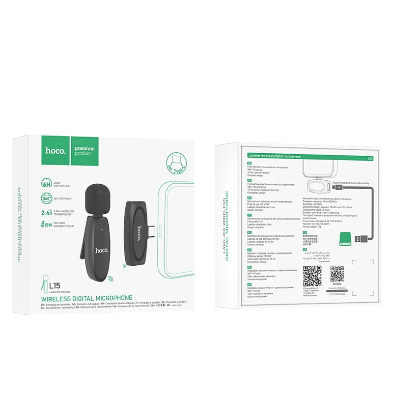 Hoco L15 Type-C Lavalier Wireless Microphone (for Android) Hoco L15 Type-C Lavalier Wireless Microphone (for Android)