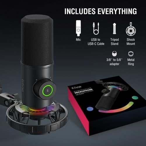 FIFINE K658 USB Dynamic Cardioid Podcast Microphone With A Live Monitoring, Gain Control, Mute Button FIFINE K658 USB Dynamic Cardioid Podcast Microphone With A Live Monitoring, Gain Control, Mute Button
