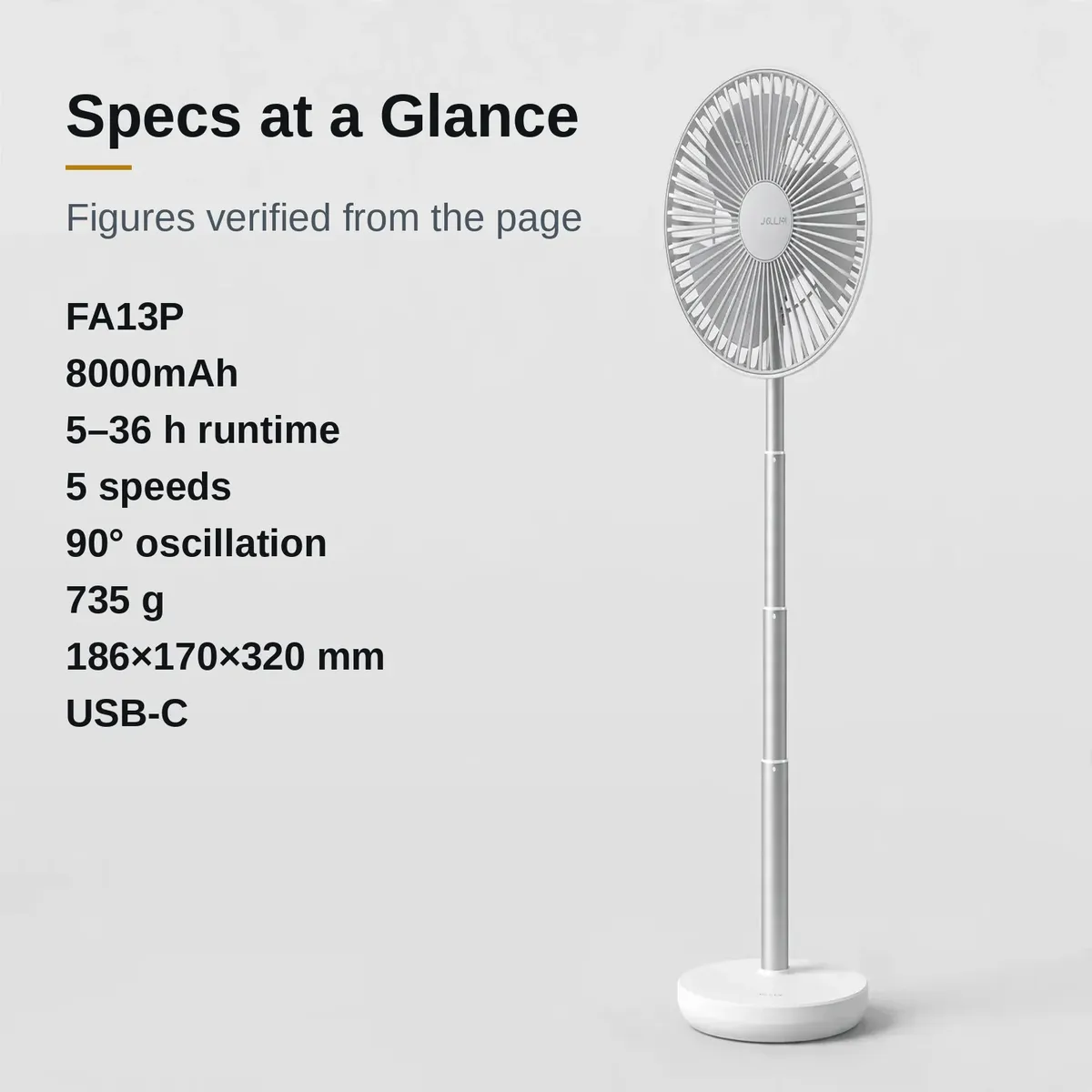 JISULIFE FA13P technical specifications summary card