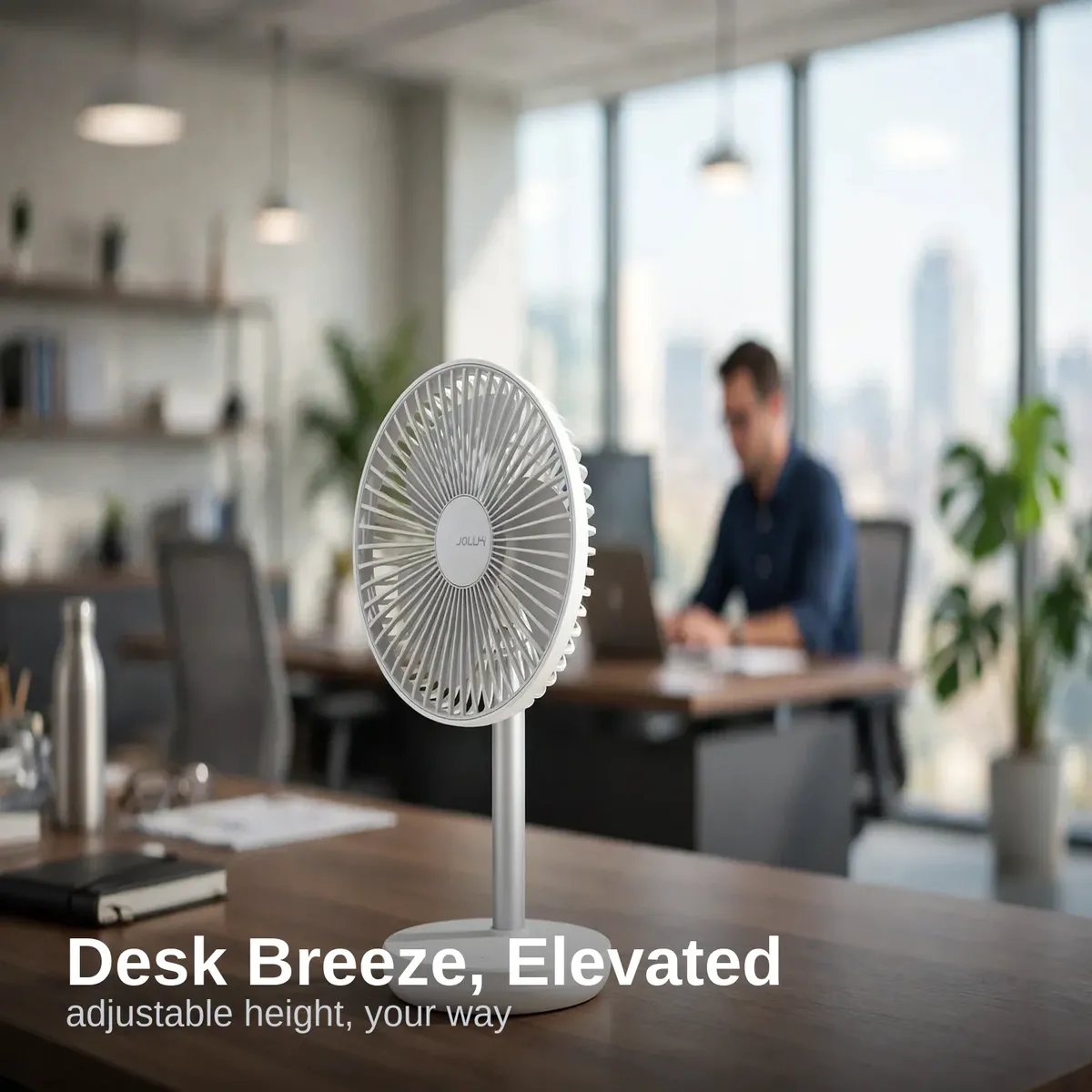JISULIFE FA13P extendable fan on an executive office desk
