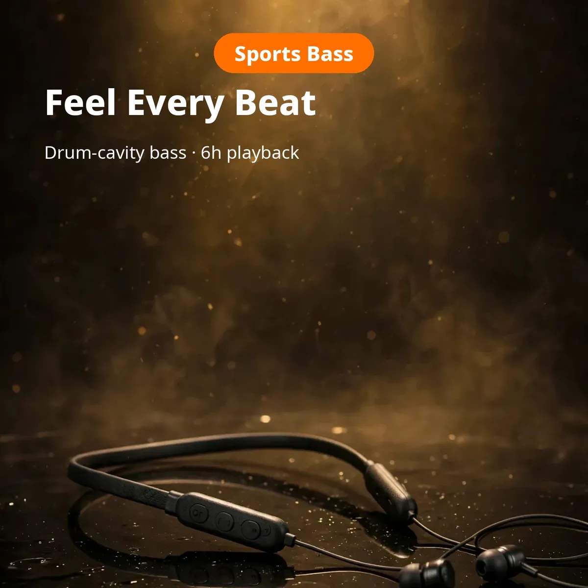 G8 sports neckband promo hero — Feel Every Beat. Drum-cavity bass, 6-hour playback. Sports bass.