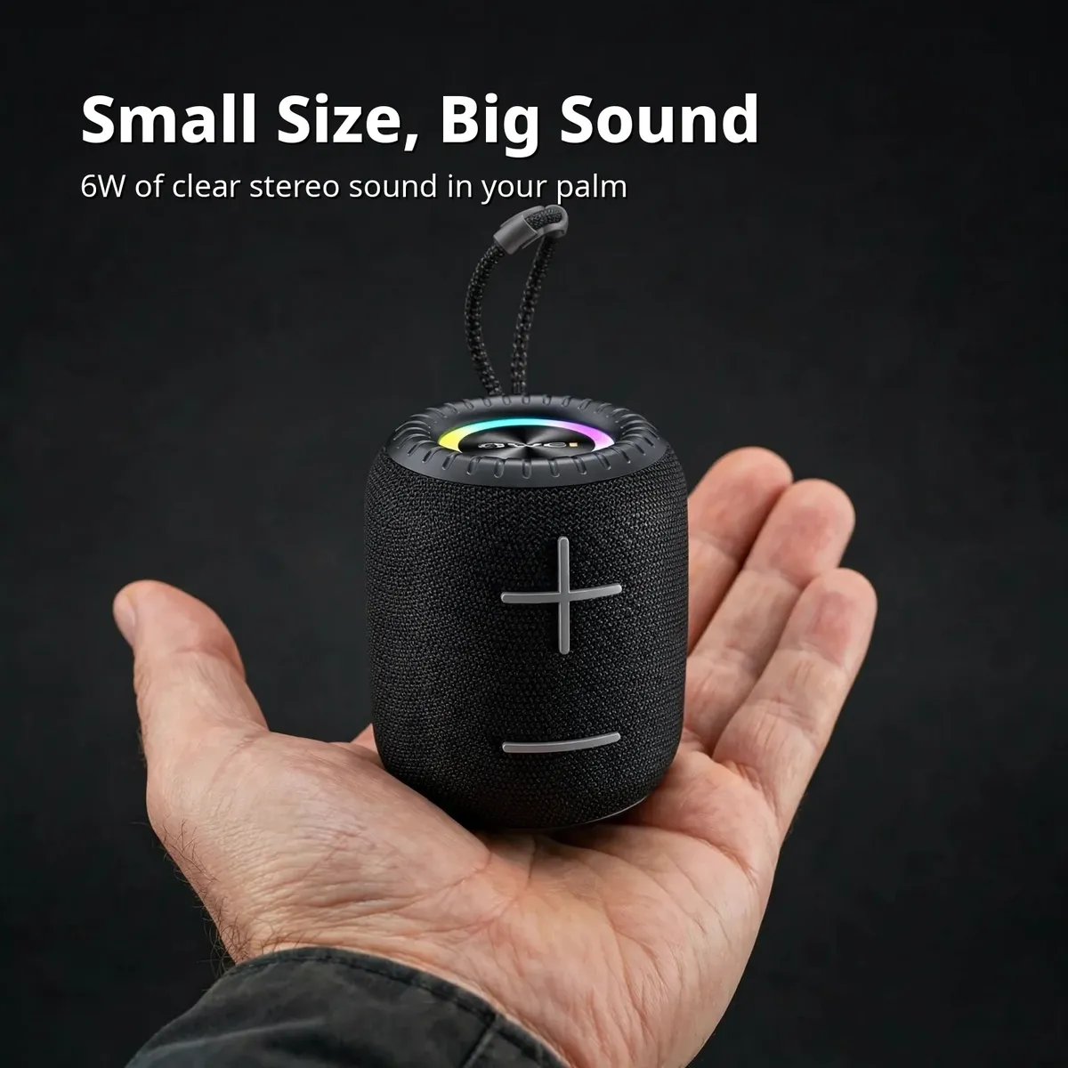 Awei Y526 mini Bluetooth speaker held in a hand showing its compact 6W design
