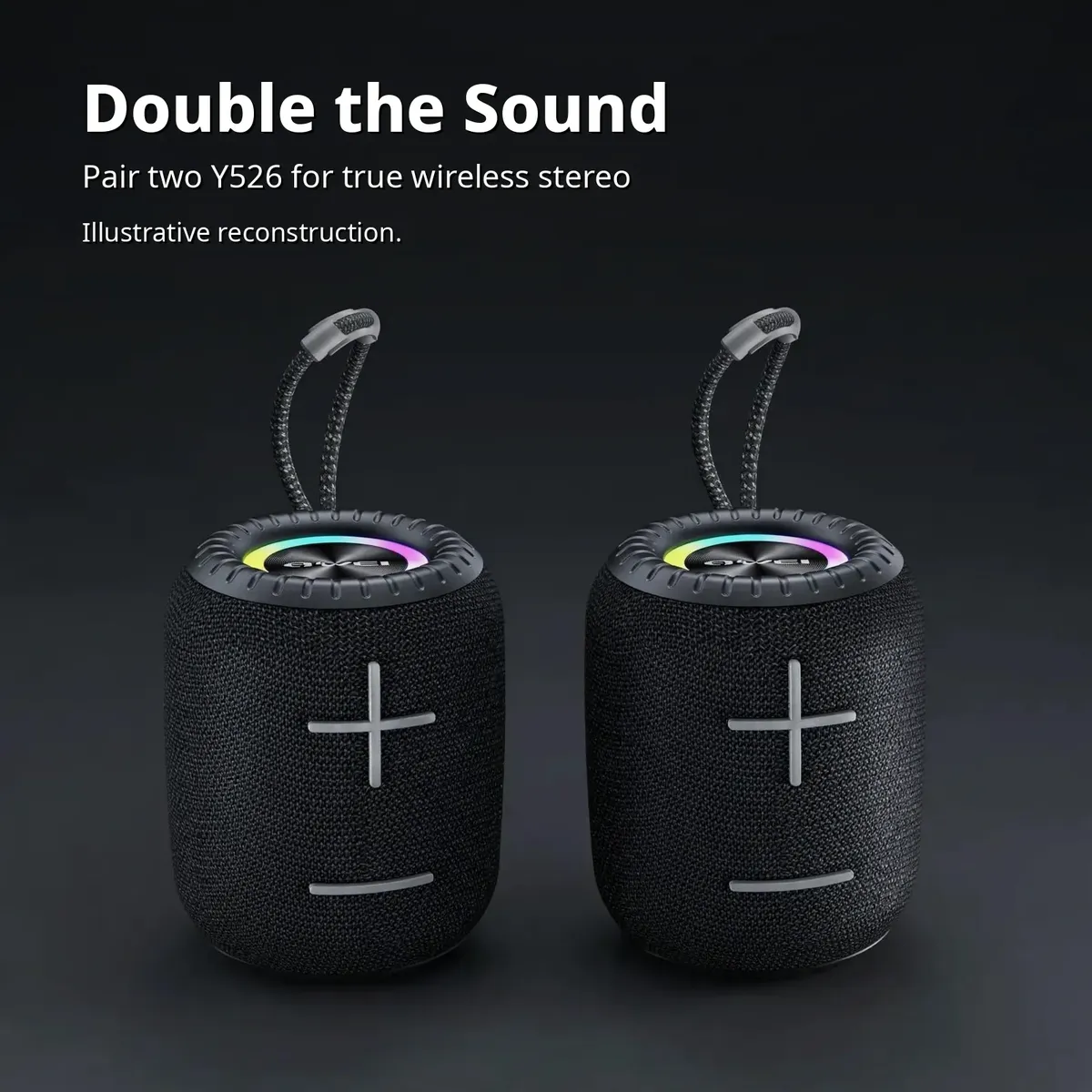 Two Awei Y526 speakers illustrating TWS true wireless stereo pairing