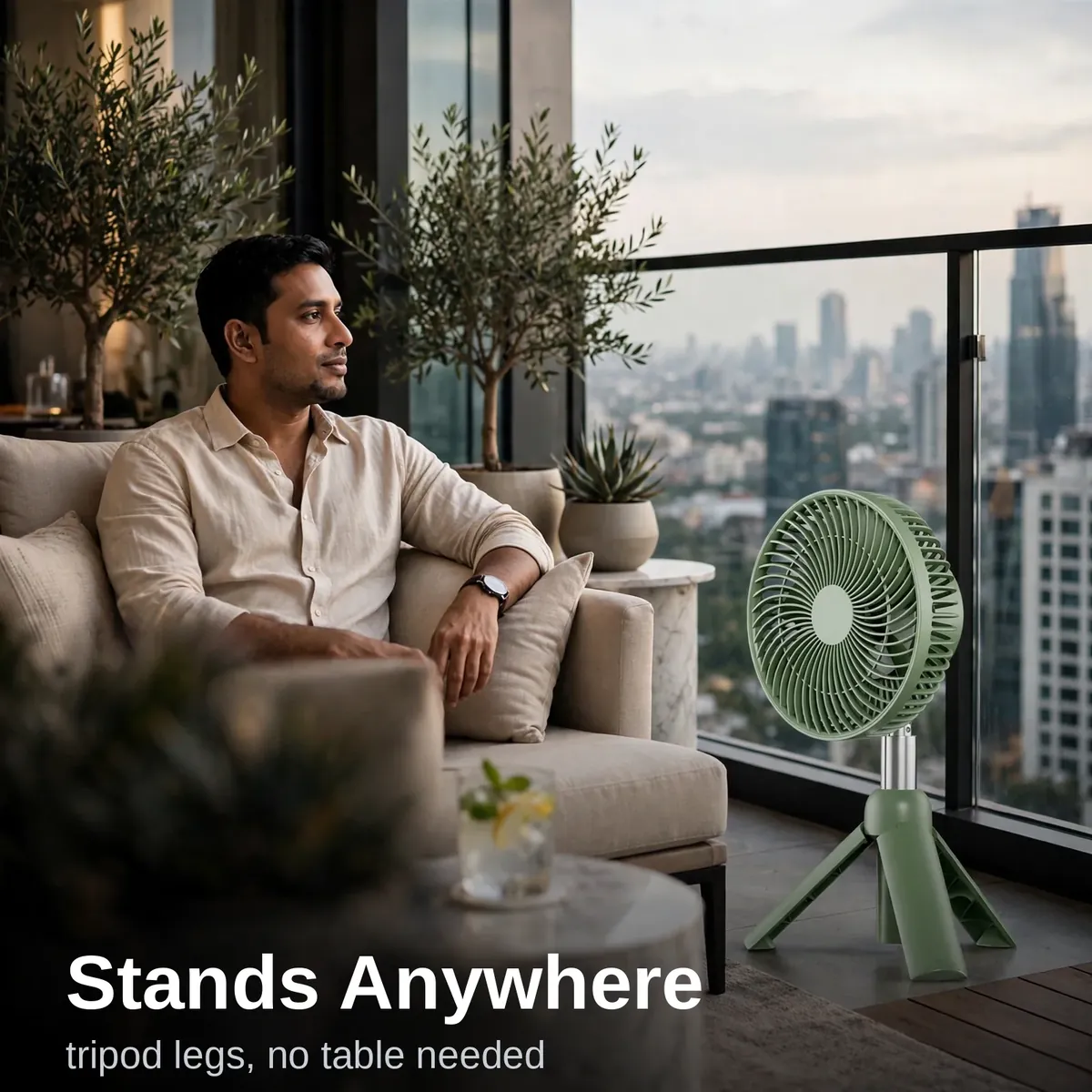 Xiaomi AISOLOVE F5 Pro tripod fan standing anywhere on a balcony