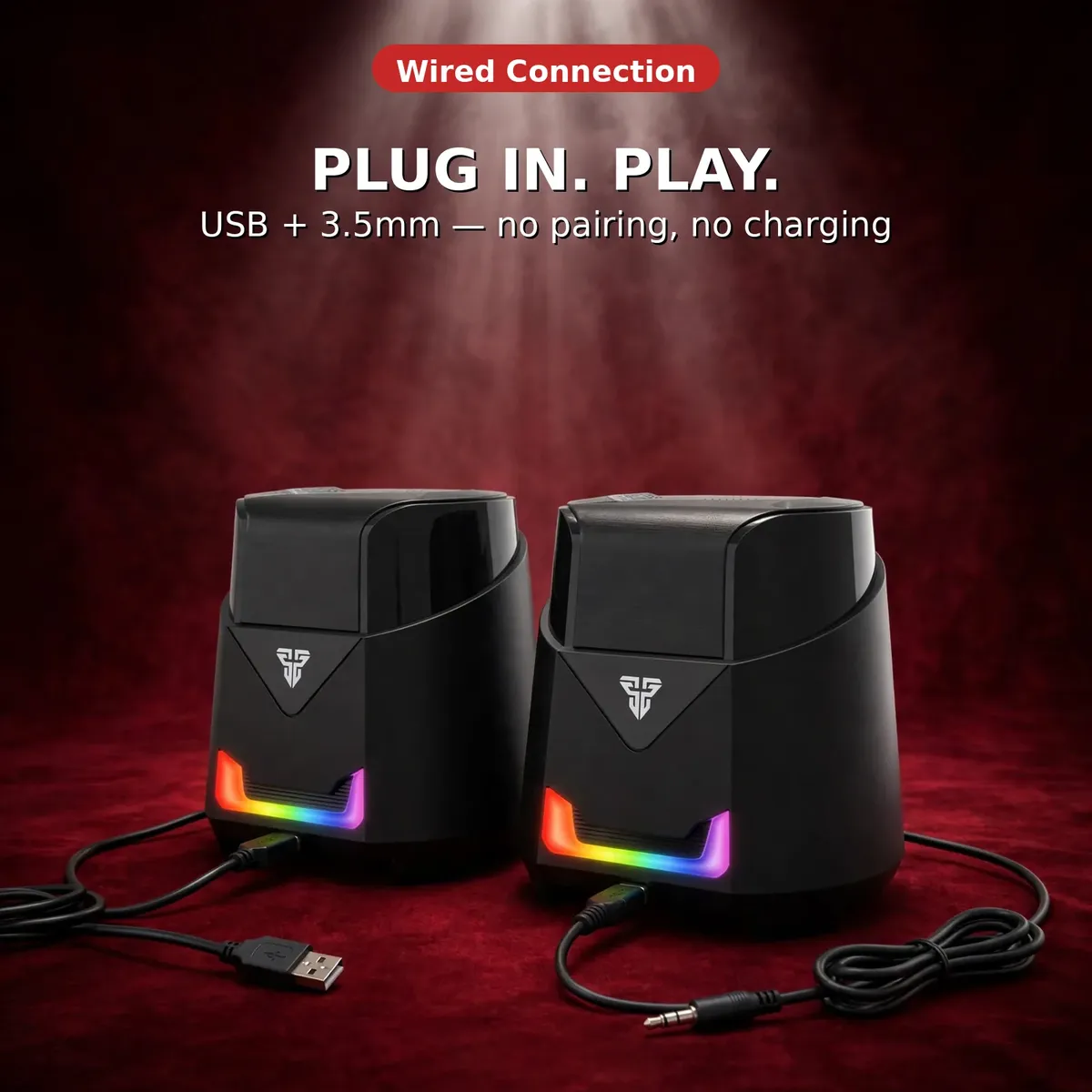 Fantech GS205 plug in play card showing wired USB and 3.5mm connection