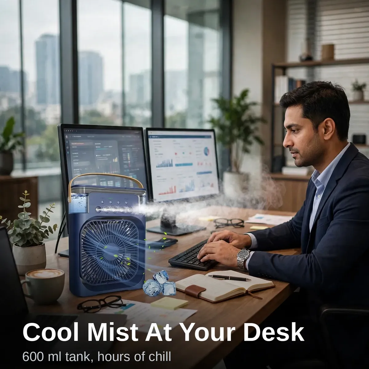 Extonic ET-C702 air cooler fan misting on a desk