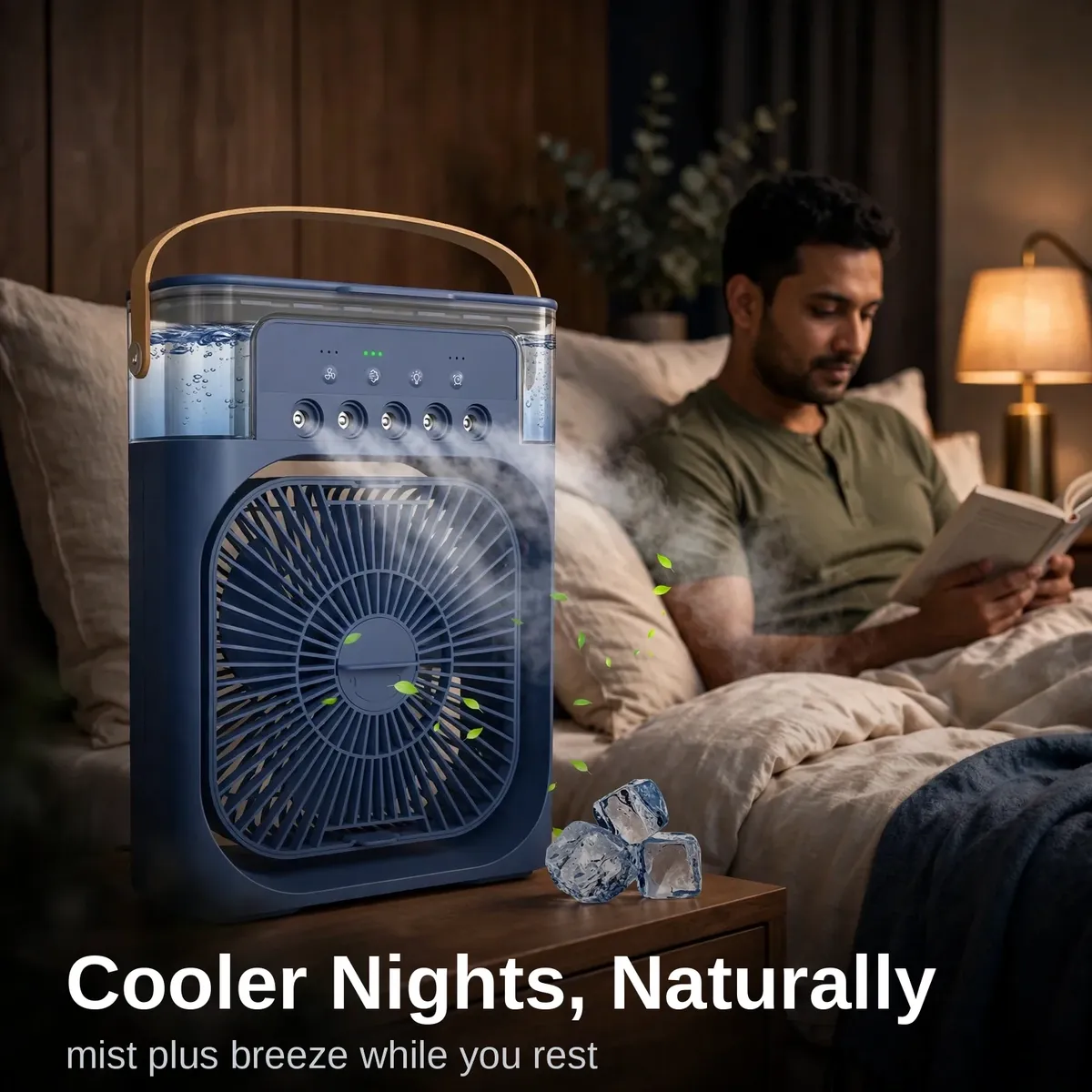 Extonic ET-C702 air cooler fan on a bedroom nightstand