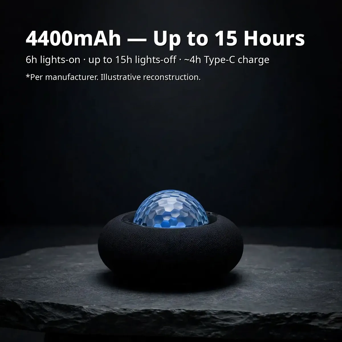 Joyroom JR-MS02 battery card showing 4400mAh and up to 15 hours of playtime