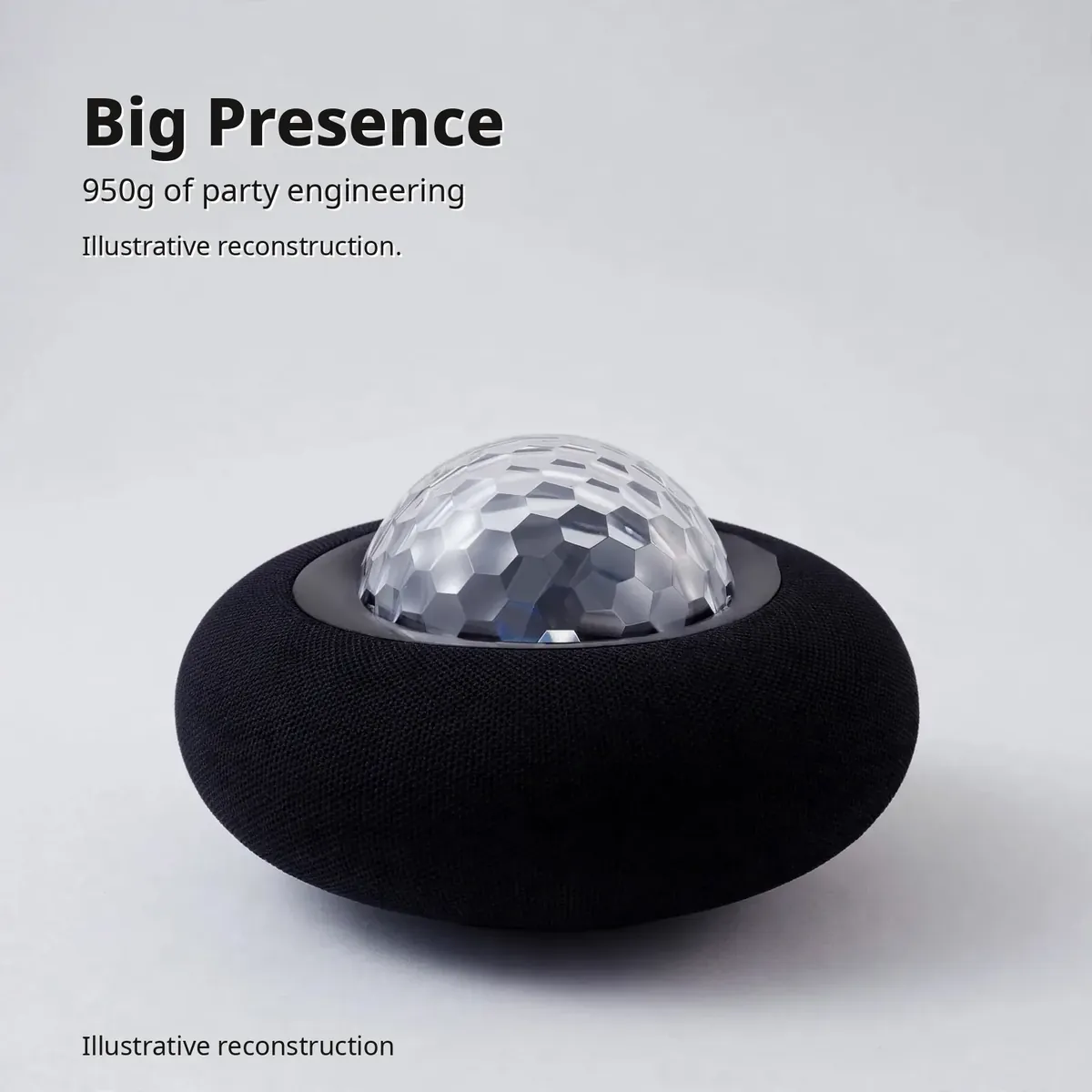 Joyroom JR-MS02 size card showing its 950g squat oval party presence