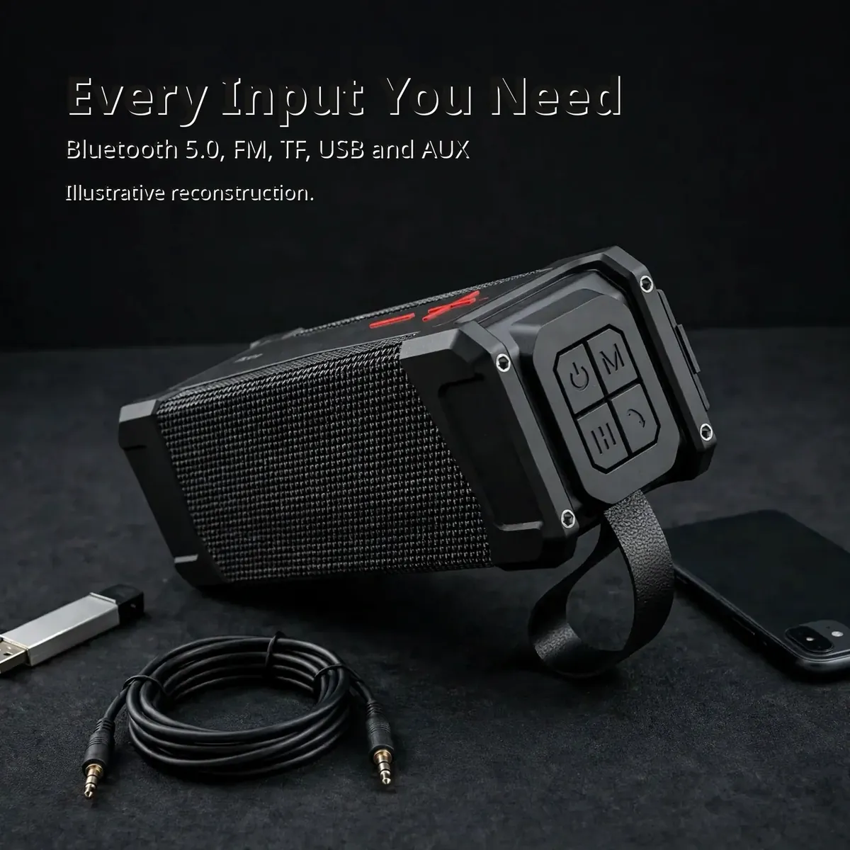 Hoco HC6 inputs card — Every Input You Need. Bluetooth 5.0, FM, TF, USB and AUX.