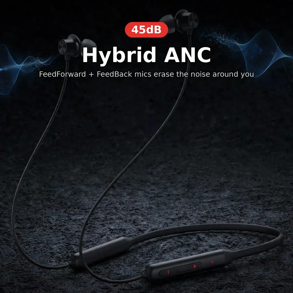 OnePlus Bullets Wireless Z2 ANC hybrid ANC card — Hybrid ANC with 45dB noise reduction. FeedForward + FeedBack mics erase the noise around you.