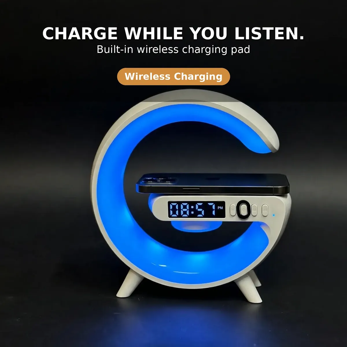 G63 rgb speaker charging card — Charge While You Listen. Built-in wireless charging pad. Wireless Charging chip.