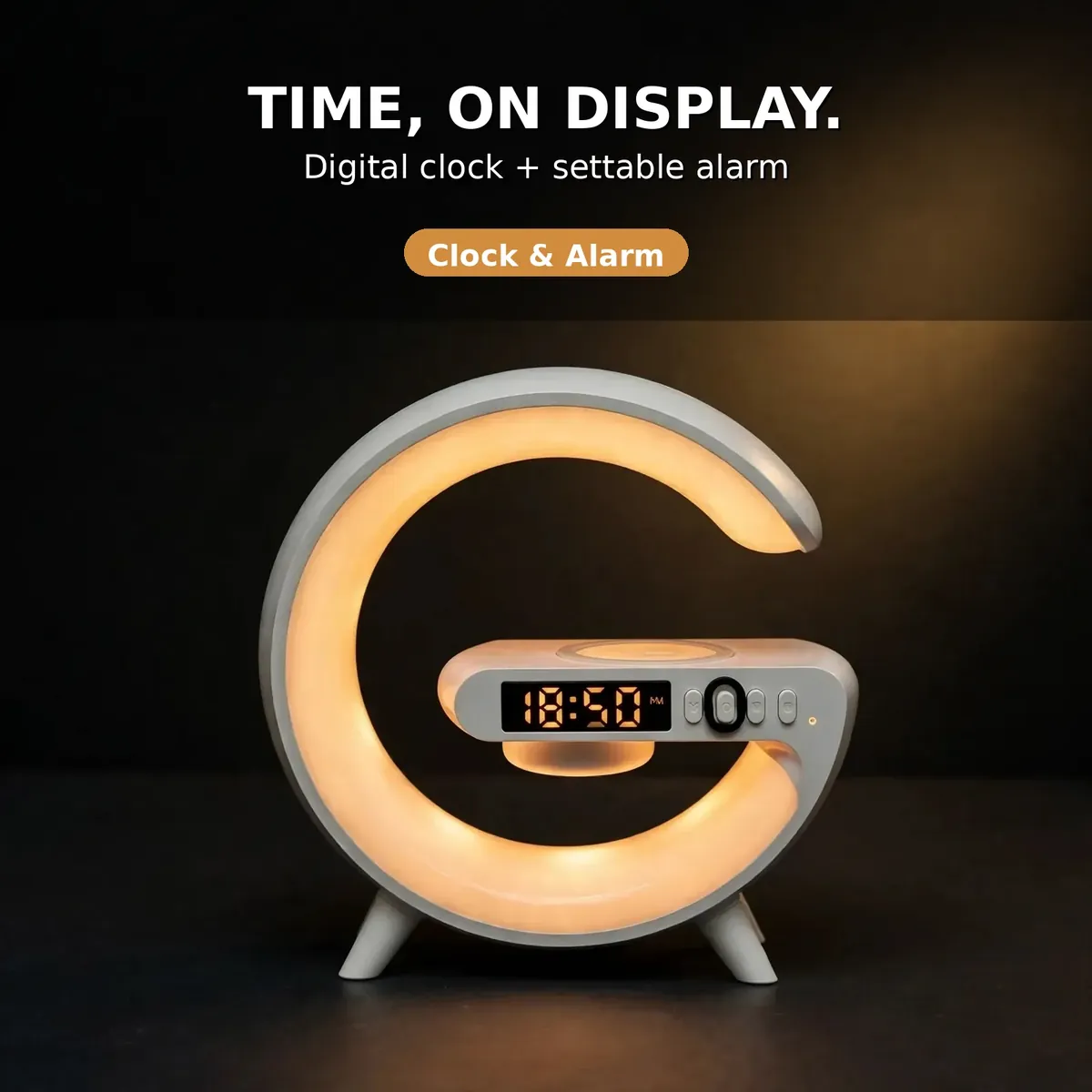 G63 rgb speaker clock card — Time, On Display. Digital clock plus settable alarm. Clock and Alarm chip.