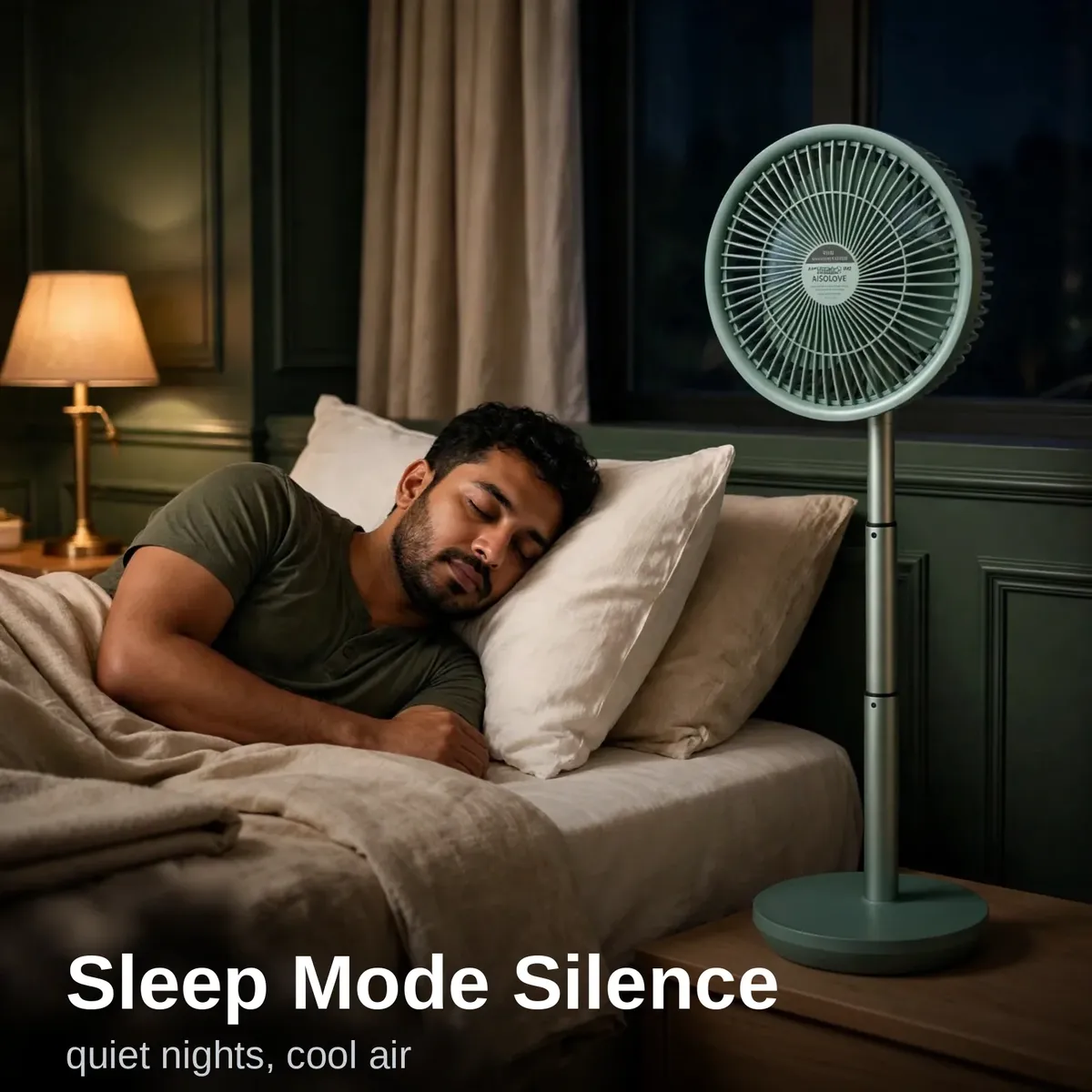 Xiaomi AISOLOVE F5 Pro Max stand fan in a bedroom at night