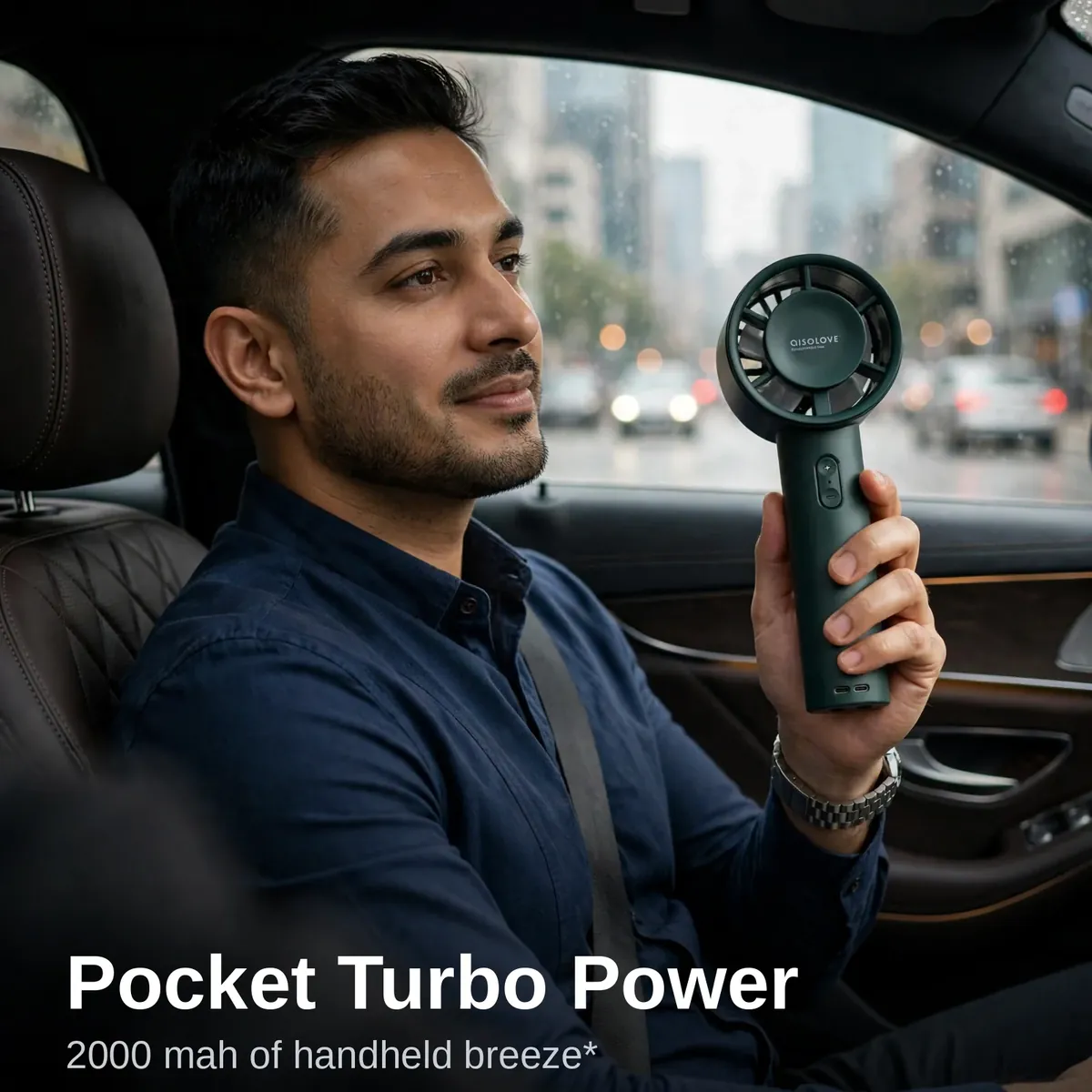 Xiaomi AISOLOVE F01 handheld turbo fan on a daily commute