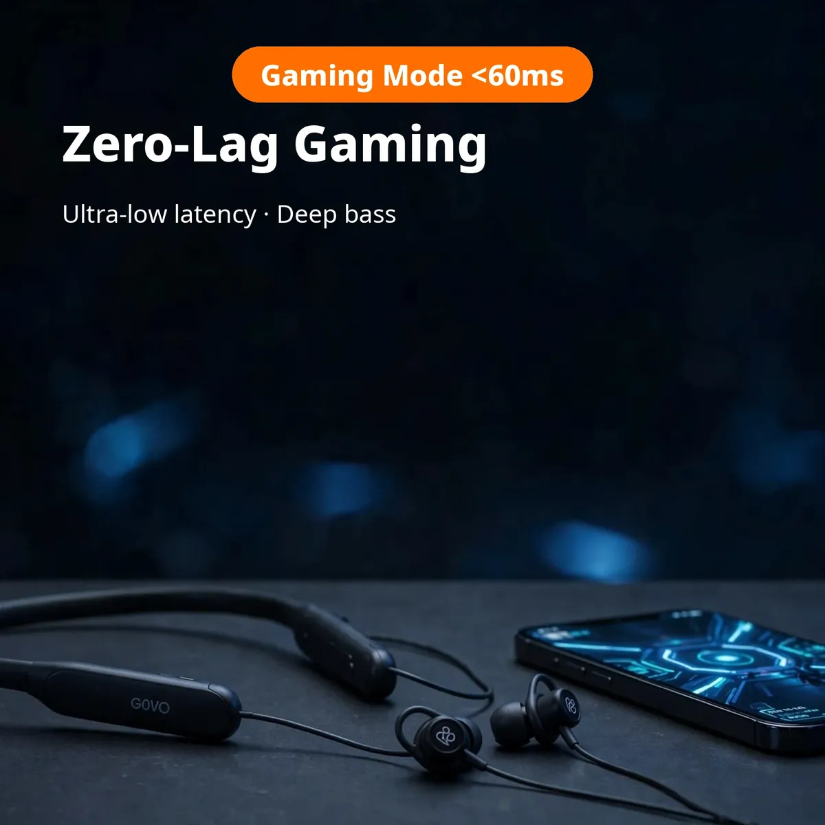 GOVO GoKixx 621 gaming promo — Zero-Lag Gaming. Gaming Mode under 60ms, ultra-low latency, deep bass.