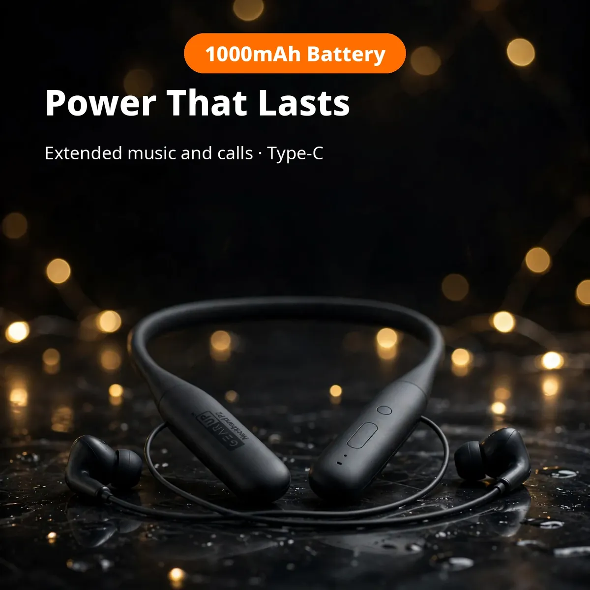 GearUp P2 power promo — Power That Lasts. 1000mAh Battery chip; extended music and calls, Type-C.