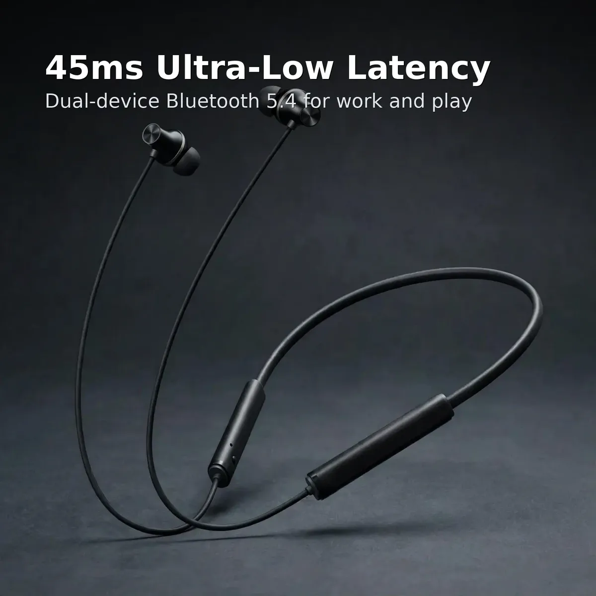 Realme Buds Wireless 5 ANC gaming card — 45ms Ultra-Low Latency. Dual-device Bluetooth 5.4 for work and play.