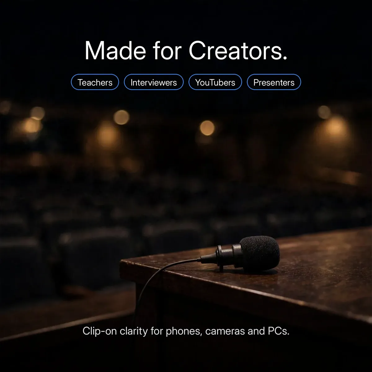 BOYA M1 promo card — Made for Creators — for teachers, interviewers, YouTubers and presenters