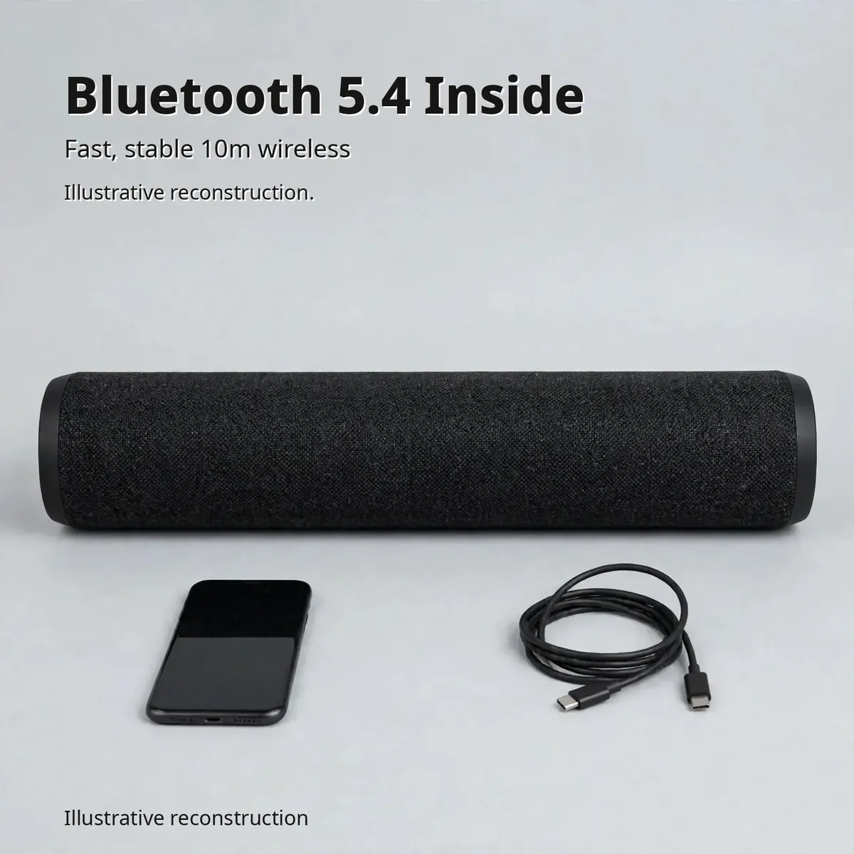 JIAYOU Sonic 7 connectivity card with a phone and Type-C cable — Bluetooth 5.4 Inside, fast stable 10m wireless, illustrative reconstruction