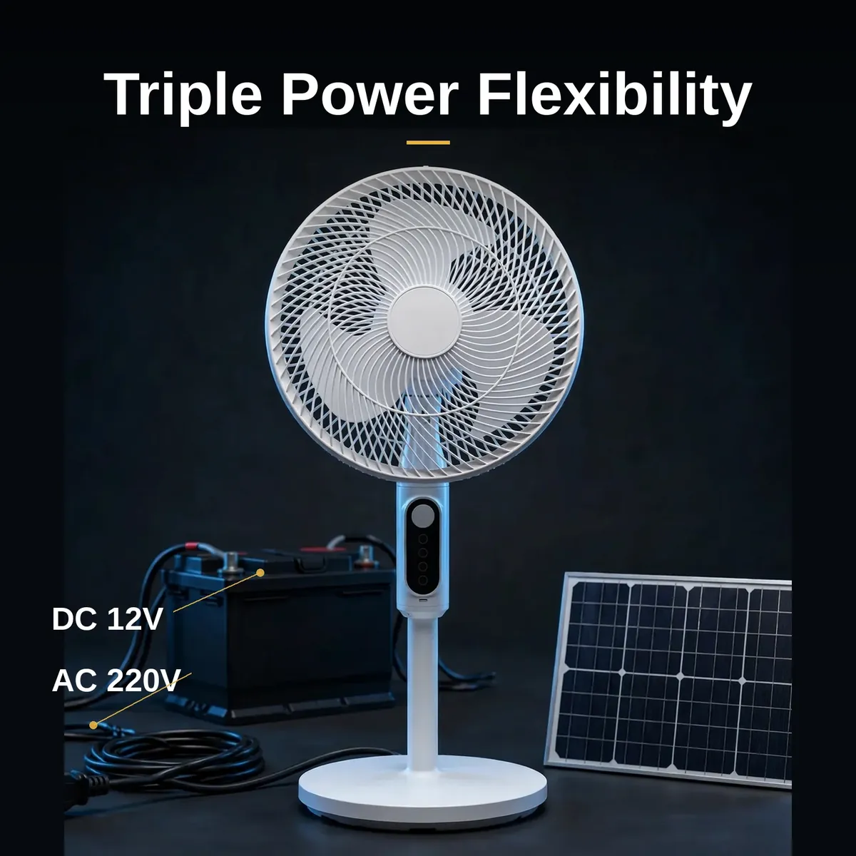 GearUP solar fan triple power AC DC solar charging