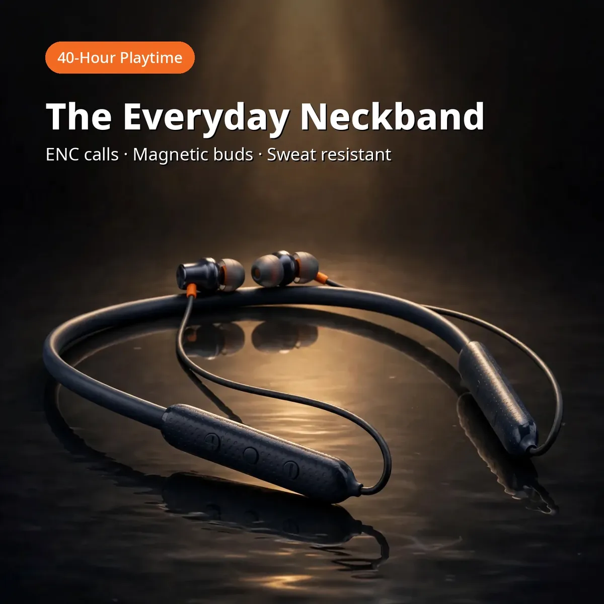 ACEFAST N2 promo hero — The Everyday Neckband. ENC calls, magnetic buds, sweat resistant. 40-Hour Playtime.