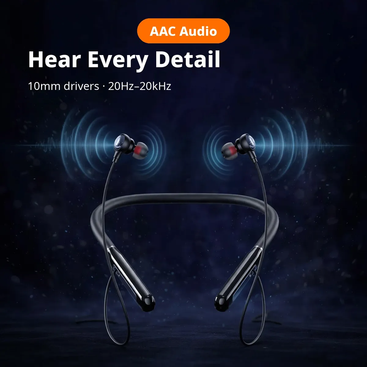 ACEFAST N5 promo card — Hear Every Detail. AAC Audio chip; 10mm drivers, 20Hz–20kHz.