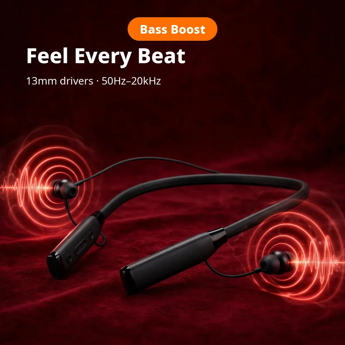 ACEFAST N7 bass promo card — Feel Every Beat. Bass Boost chip; 13mm drivers, 50Hz–20kHz.