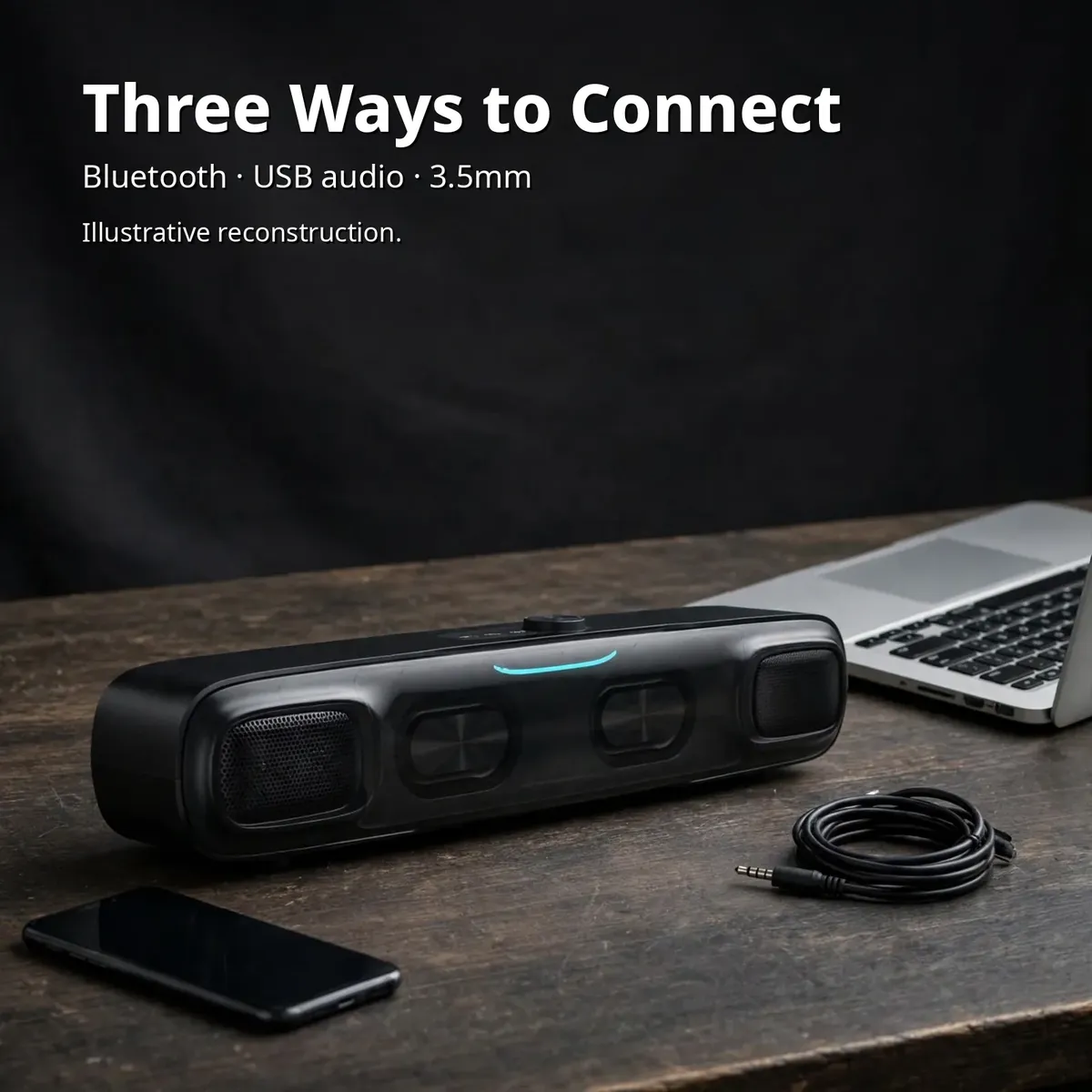 Baseus AeQur DS10 triple-mode infographic showing Bluetooth, USB audio and 3.5mm connection options