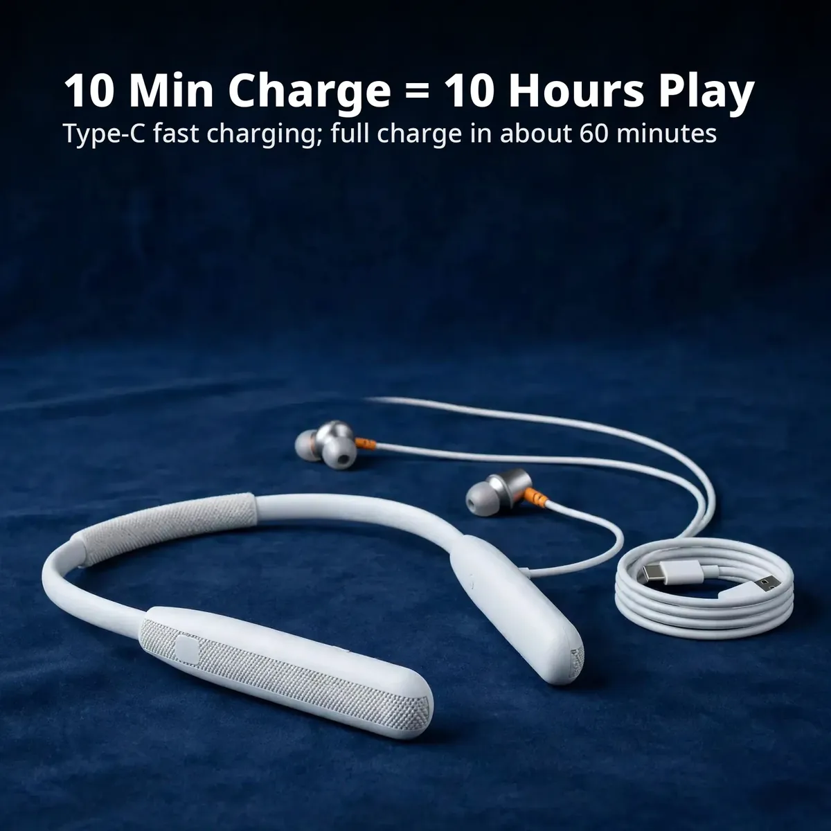 Noise Airwave Blue fast-charge card — 10 Min Charge = 10 Hours Play. Type-C fast charging; full charge in about 60 minutes.