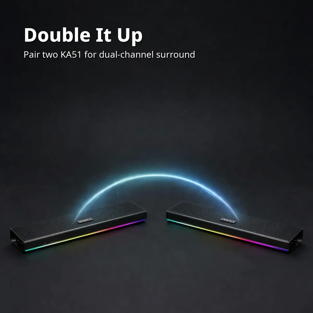 Two Awei KA51 soundbars paired for dual-channel surround sound with TWS