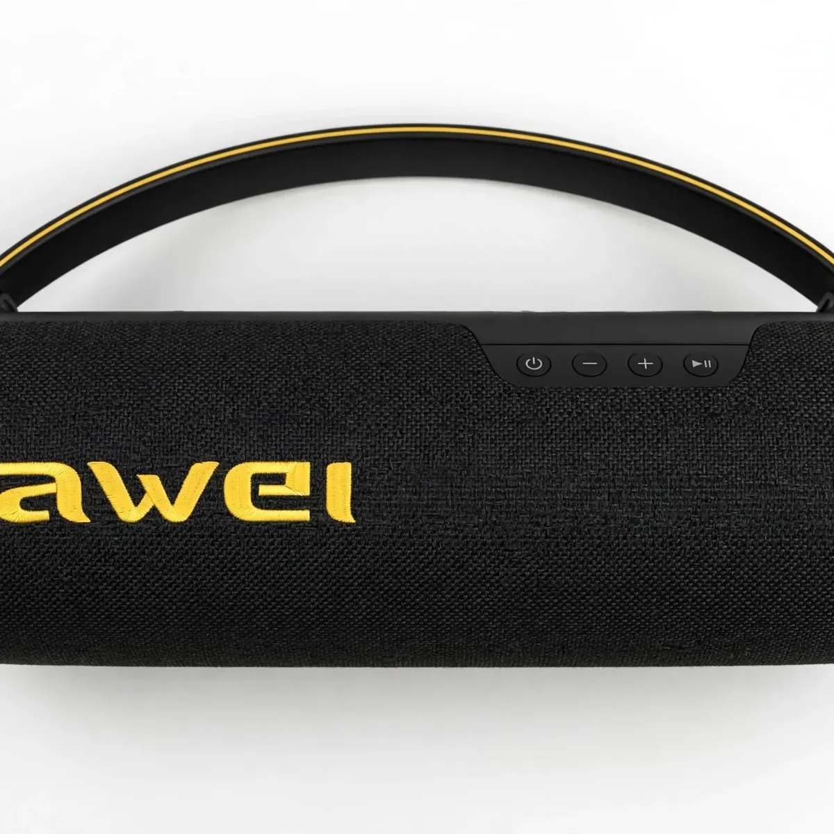 Awei KA16 top-down gallery view showing the carry handle with yellow trim and top-mounted control panel
