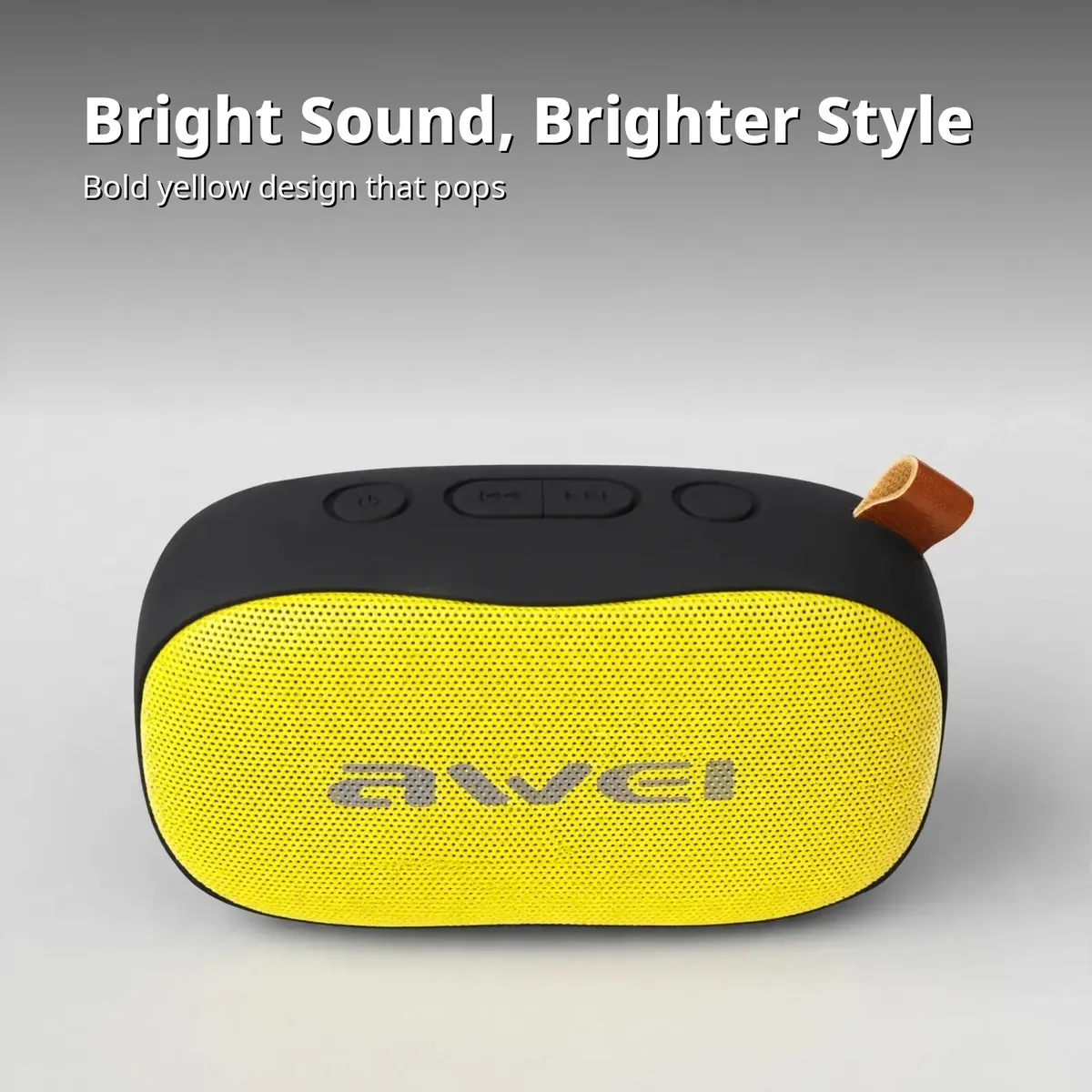 AWEI Y900 color card showing the bright yellow design on a light studio backdrop